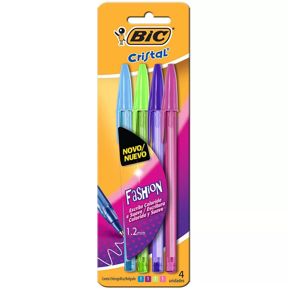Caneta Esferográfica BIC Cristal Fashion 1.2mm com 4 Cores Sortidas
