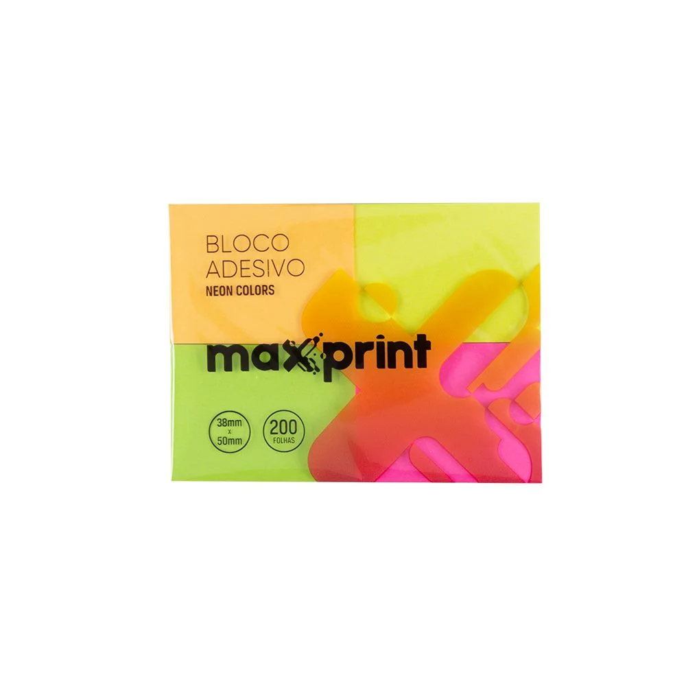 Bloco Adesivo Maxprint 38mmx50mm com 200 Folhas 4 Cores Neon