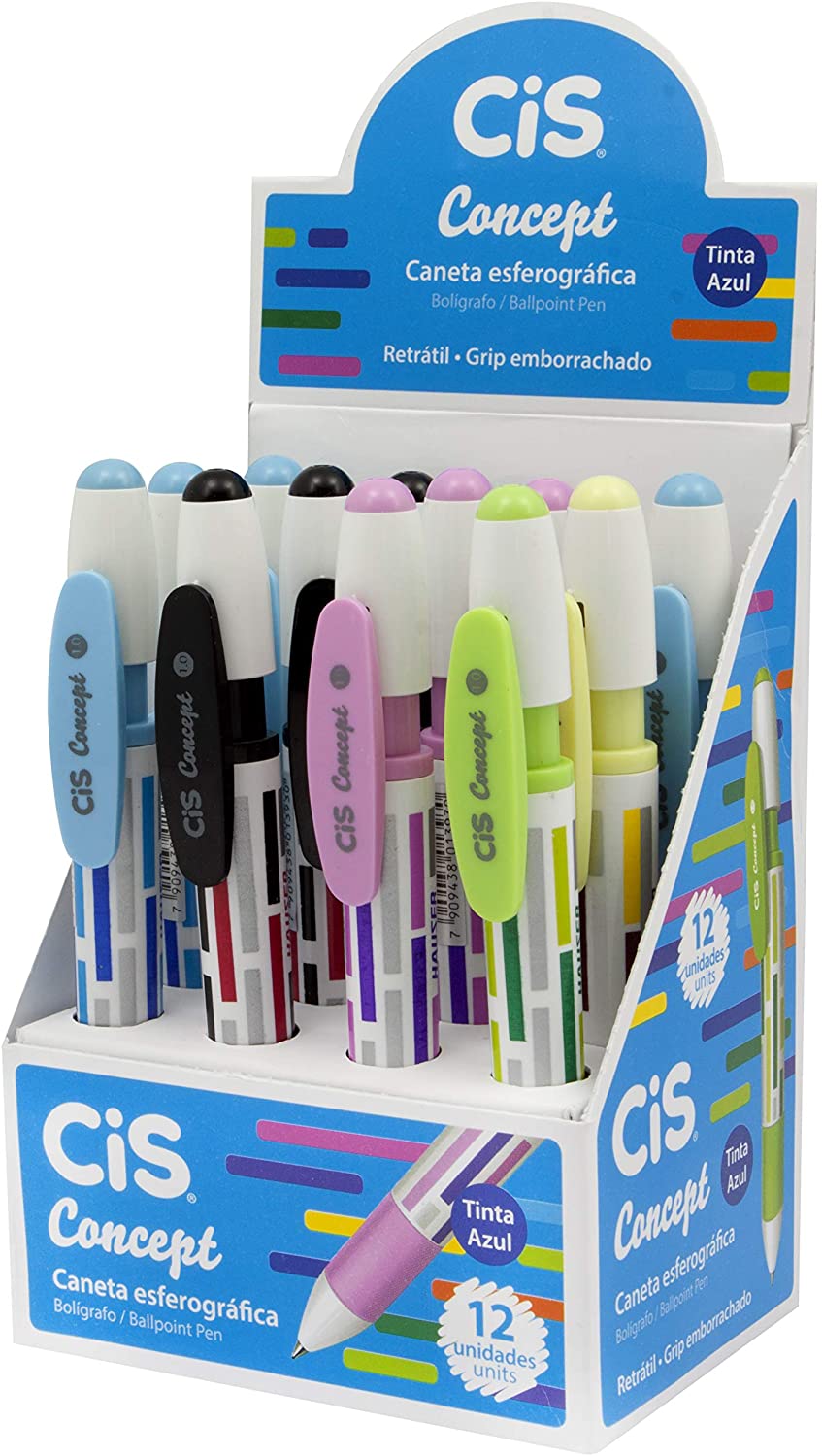 Caneta Esferográfica CIS Concept 1.0 mm Ponta Retrátil Tinta Azul Unidade Sortido