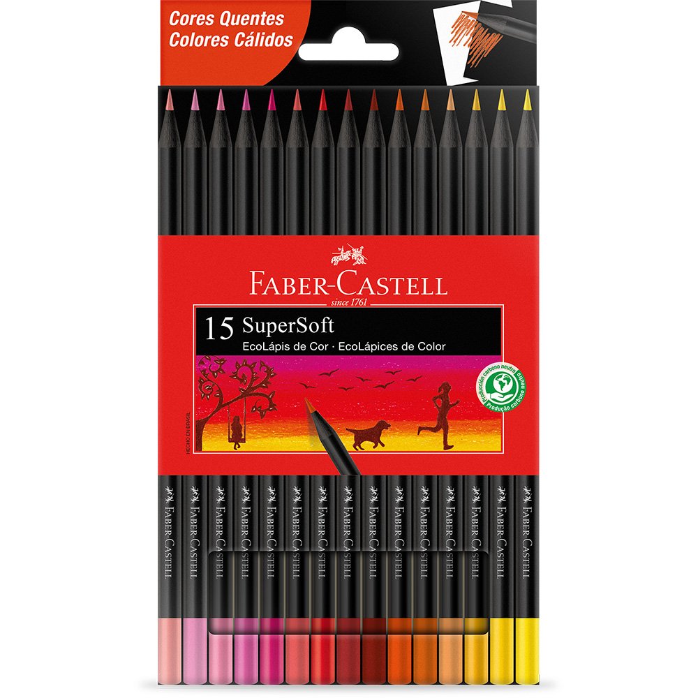 Lápis de Cor Faber Castell 15X1 Grande SuperSoft Cores Quentes