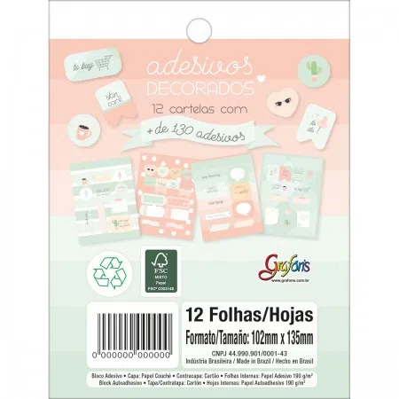 Bloco Adesivo Tilibra Soho Decorado com 12 Folhas