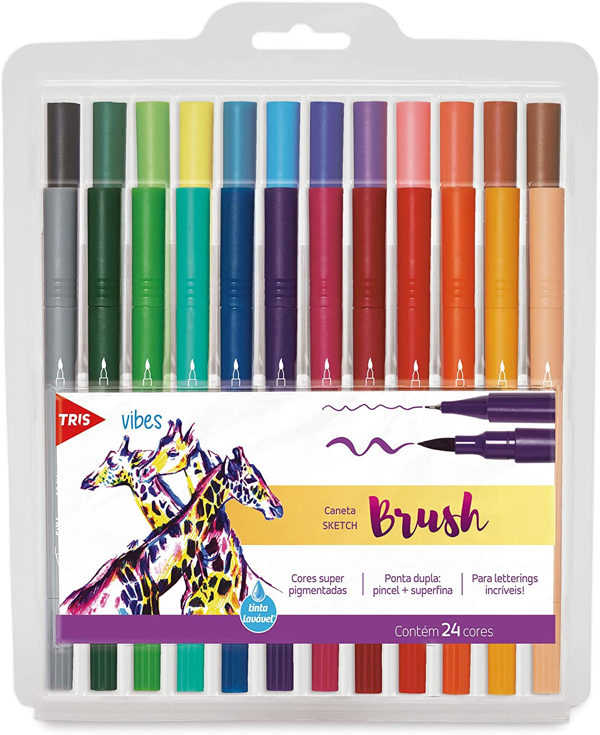 Caneta Hidrocor Tris Vibes Sketch Brush com 24 Unidades