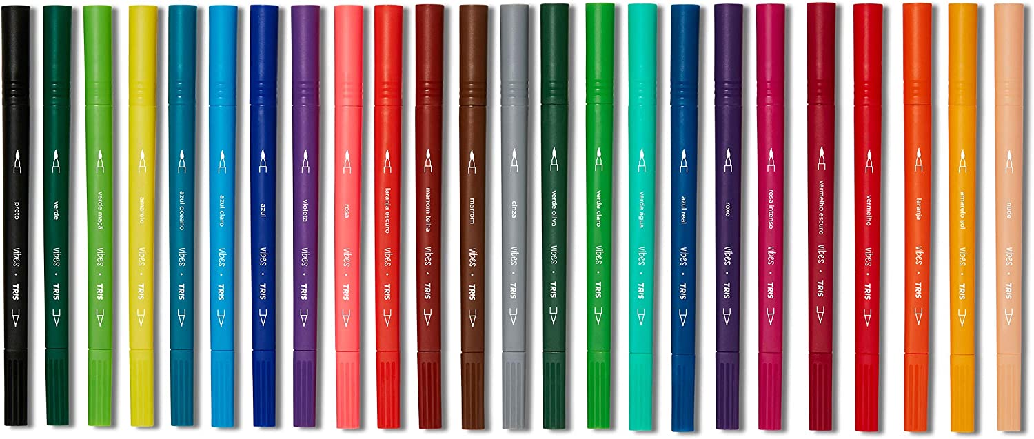 Caneta Hidrocor Tris Vibes Sketch Brush com 24 Unidades