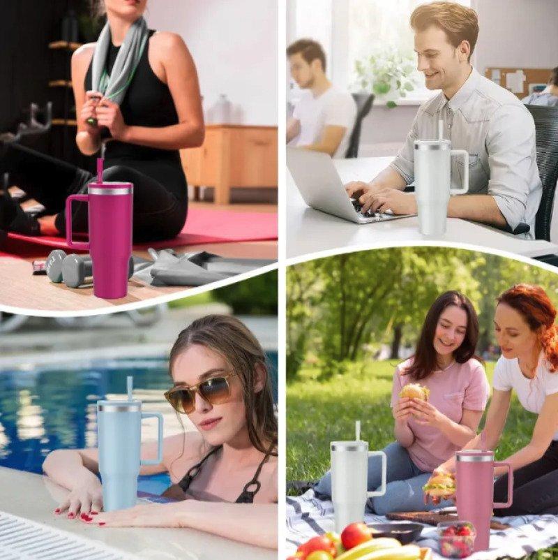 Garrafa Copo Térmico 1200 ml Aço Inox com Tampa e Canudo Preto