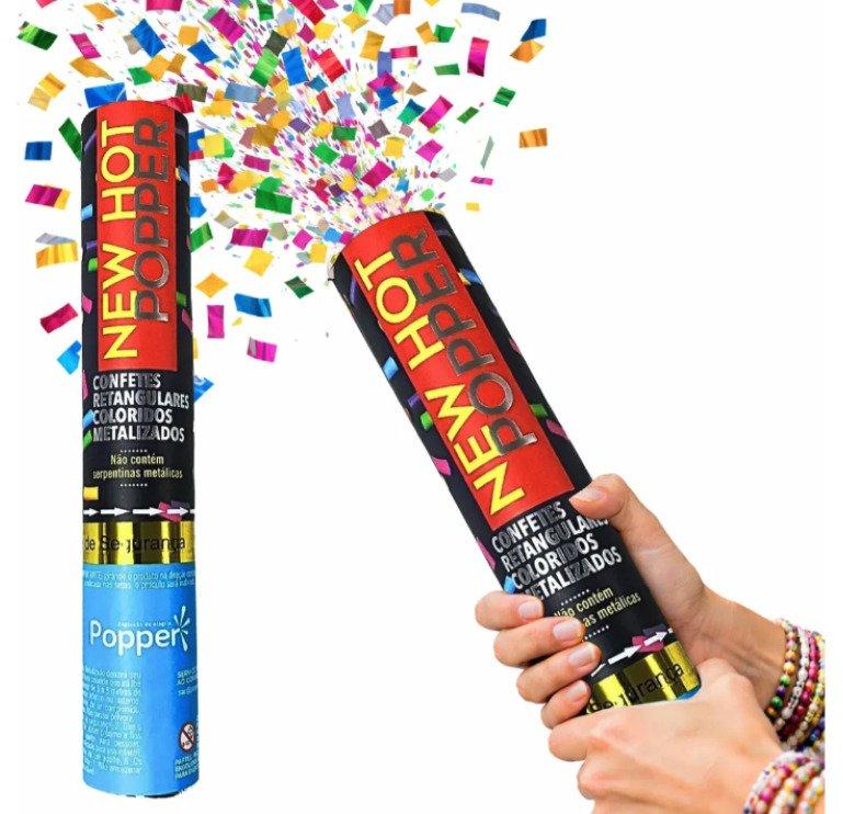 Lança Confete Colorido Metalizado Slim New Hot Popper 8830CC