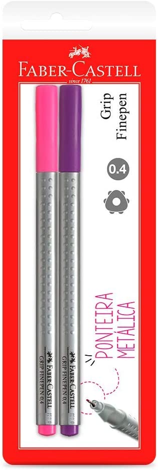 Caneta hidrográfica Faber Castell Grip Finepen com 2 Cores Rosa e Roxa