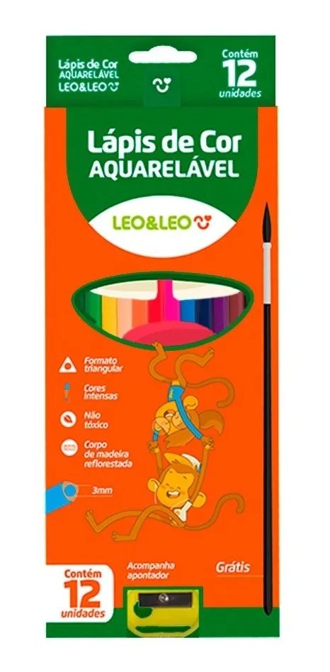 Lápis de Cor Leo e Leo 12 Cores Aquarelavel mais Apontador