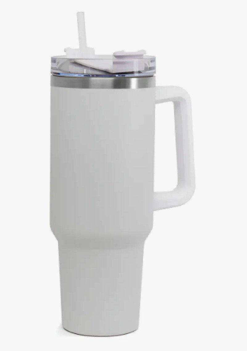 Garrafa Copo Térmico 1200 ml Aço Inox com Tampa e Canudo Branco