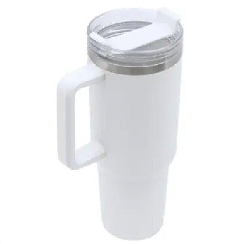 Garrafa Copo Térmico 1200 ml Aço Inox com Tampa e Canudo Branco
