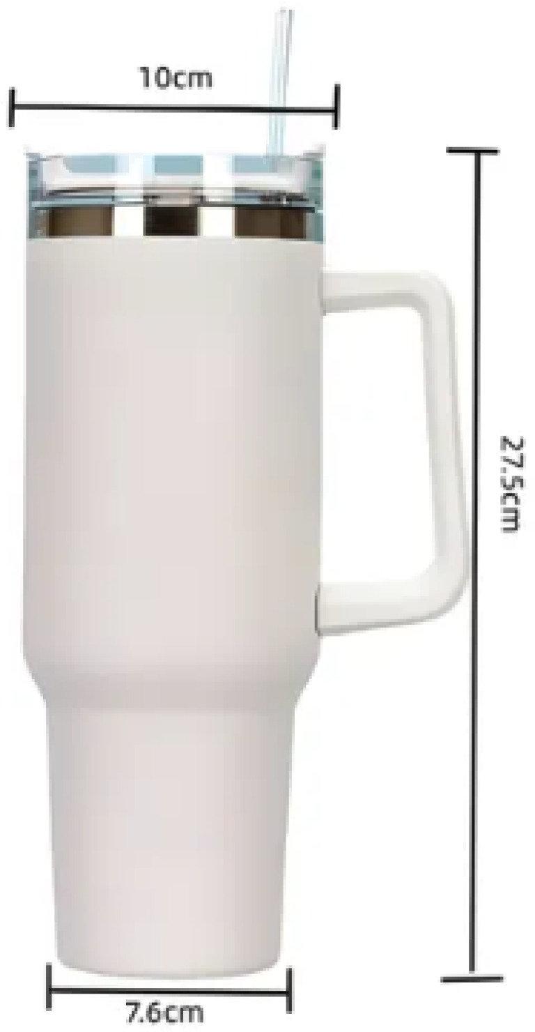 Garrafa Copo Térmico 1200 ml Aço Inox com Tampa e Canudo Branco