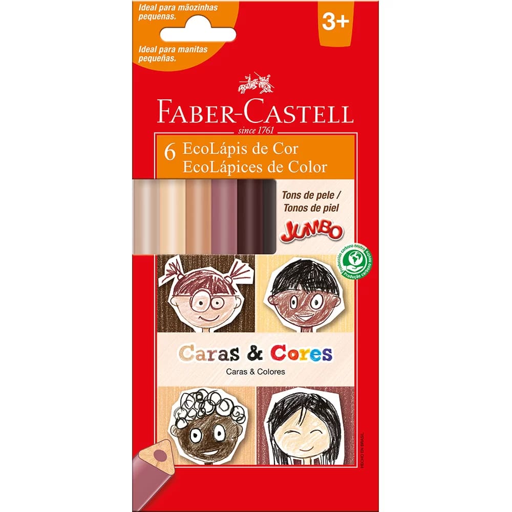 Lápis de Cor Faber Castell EcoLápis Jumbo Caras&Cores 6 Cores