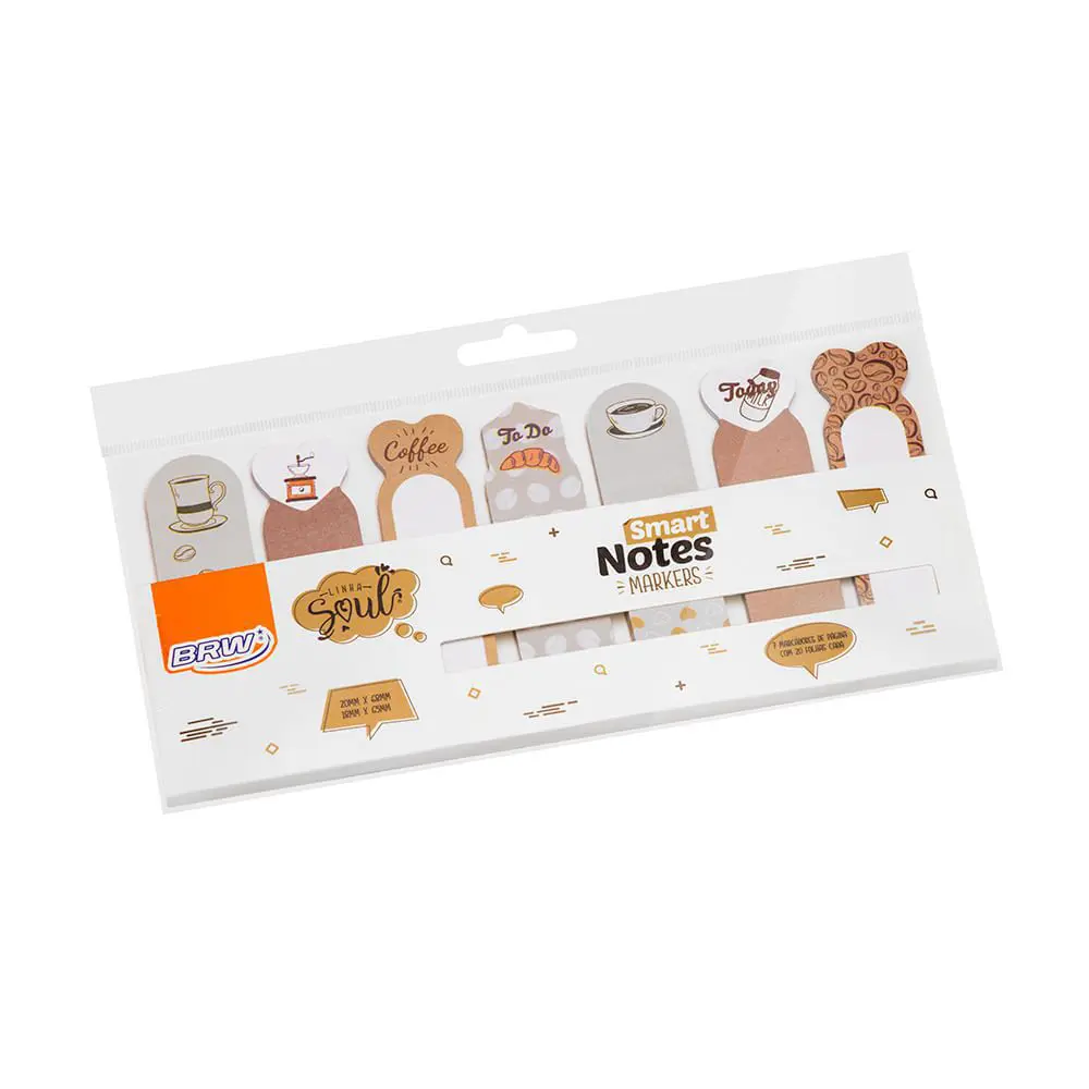 Bloco Marcador de Páginas BRW Smart Notes Markers Café Adesivo