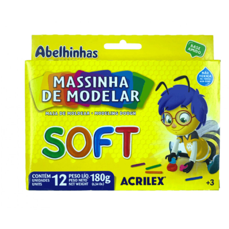 Massinha de Modelar Acrilex Soft com 12 Cores 180 Gramas