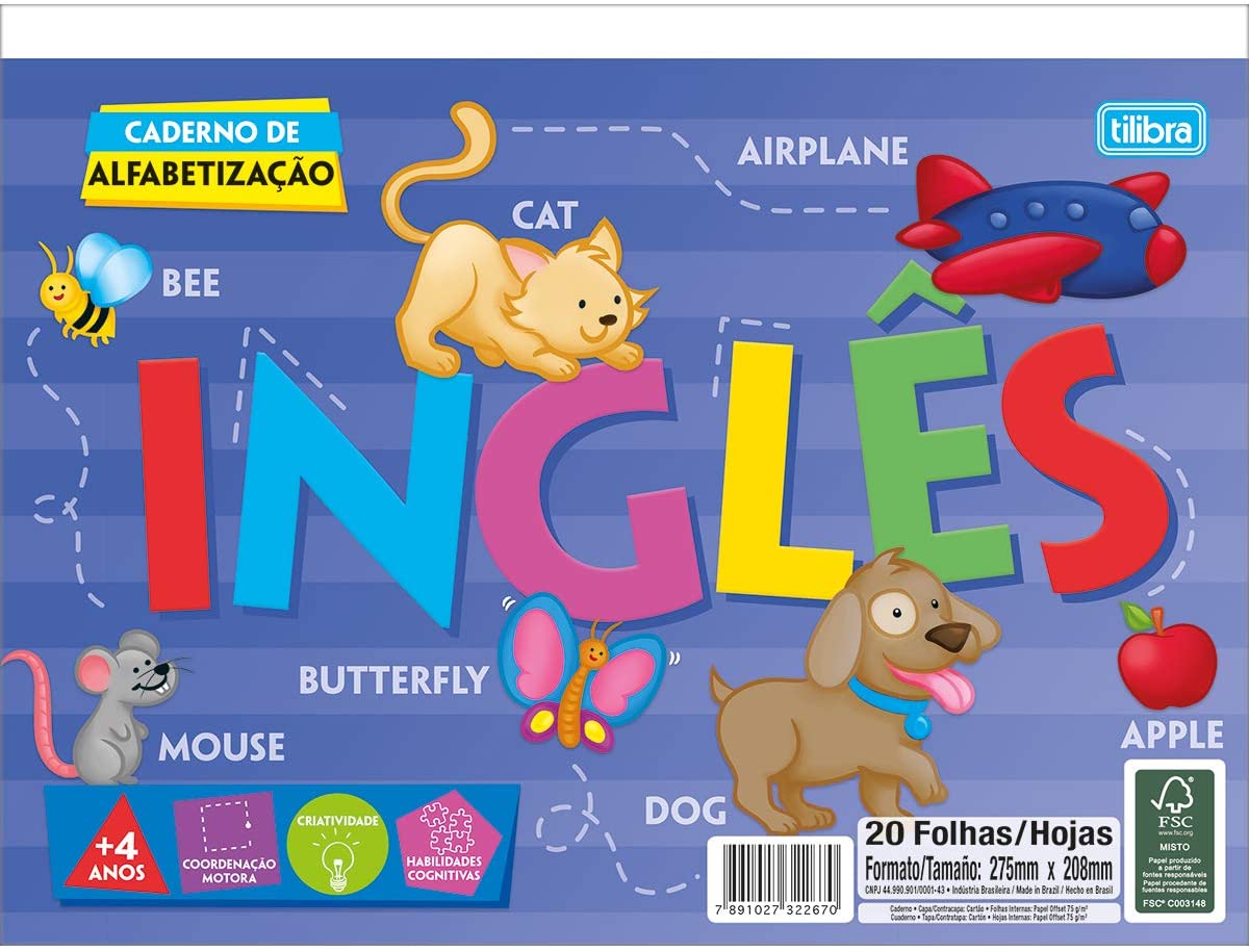 Cartilha Atividade Tilibra Académie Inglês com 20 Folhas
