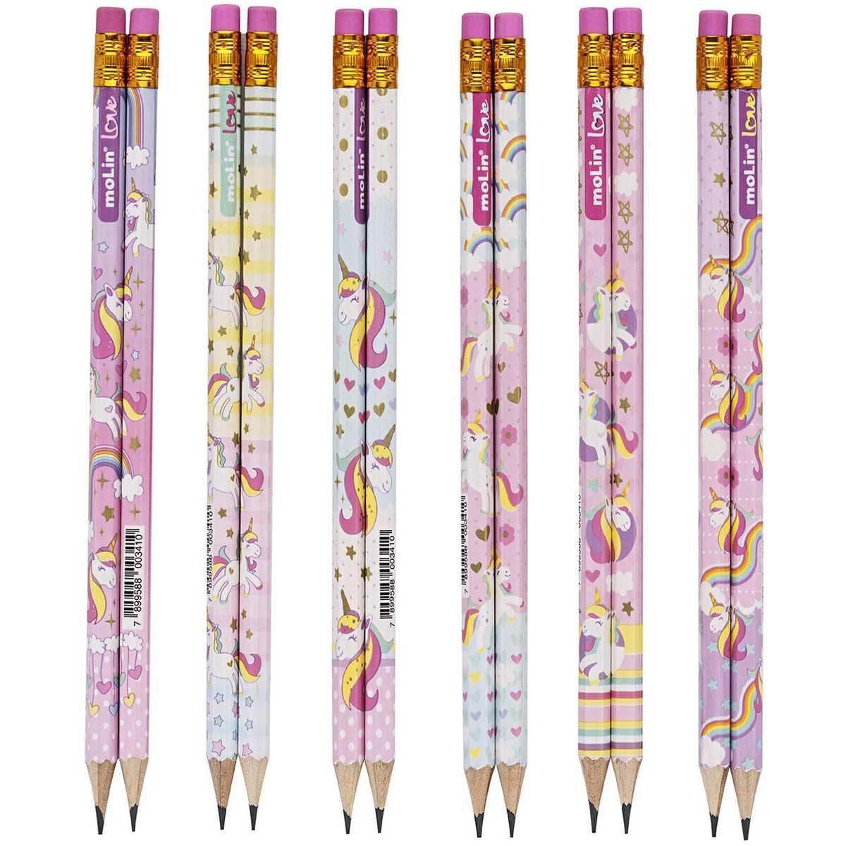 Lápis Preto Molin com Borracha Unicórnio Unidade Sortido