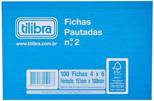 Ficha Pautada Tilibra Número 02 com 100 Folhas 4x6
