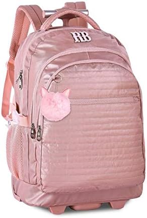 Mochila com Rodas Rebecca Bonbon Grande Rosa Metalizada