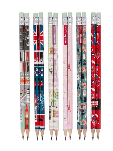 Lápis Preto Molin Love City com Borracha Unidade Sortido