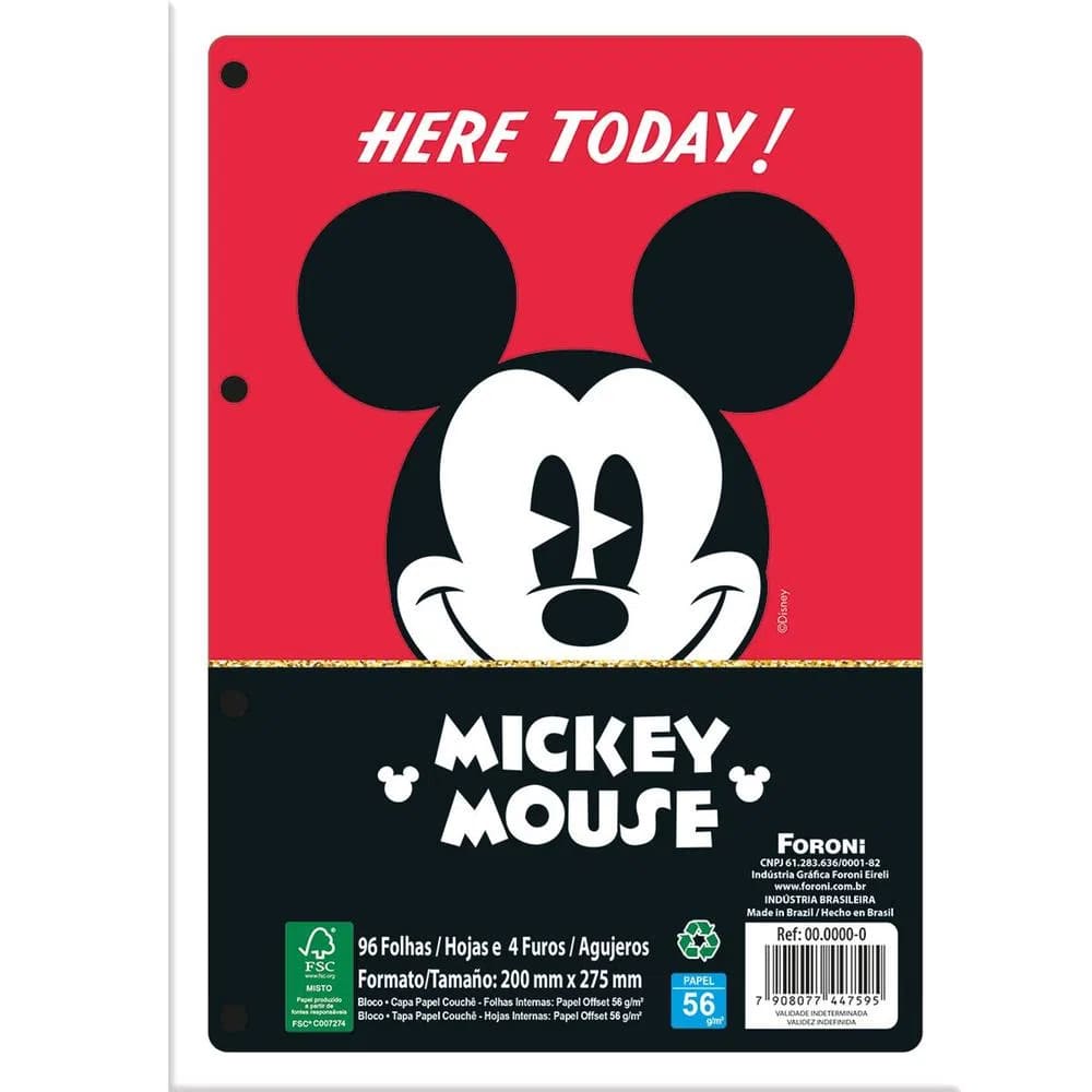 Refil para Fichário Jandaia Mickry Mouse 80 Folhas Flexível