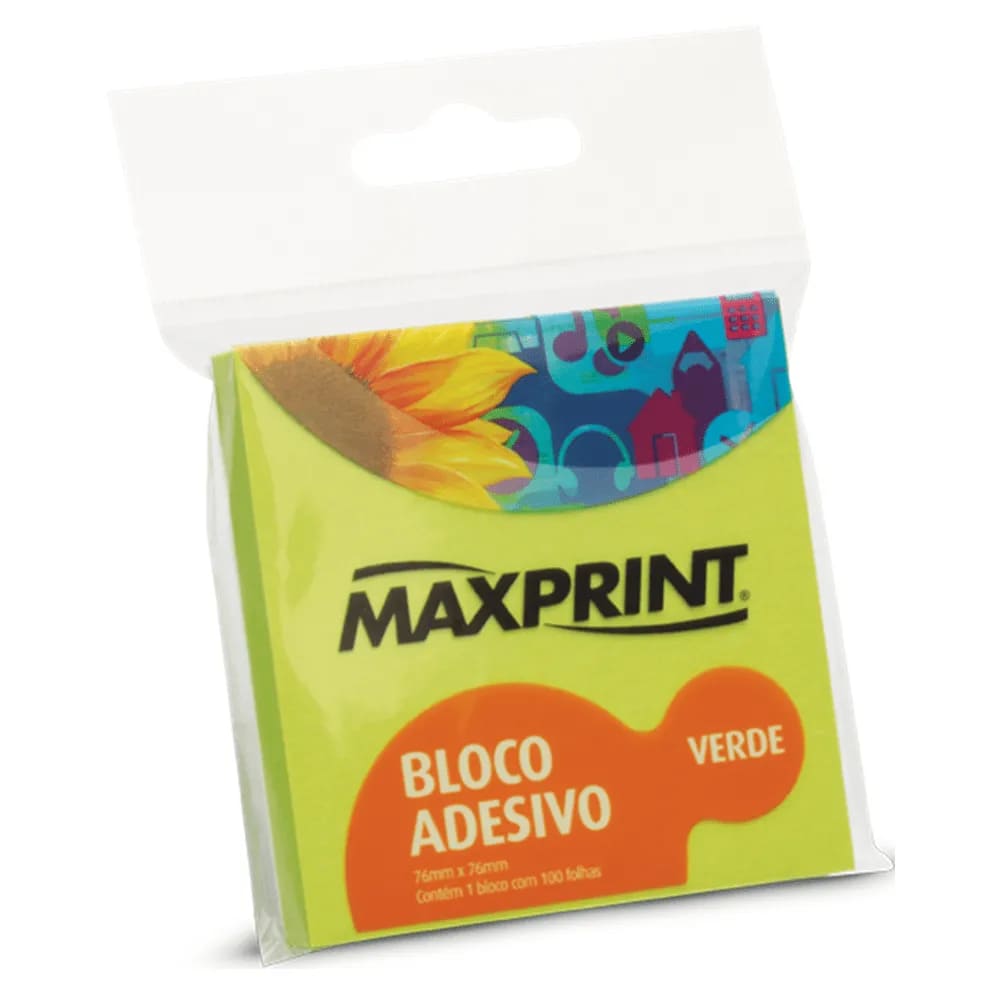 Bloco Adesivo Maxprint 76-76mm 100 Folhas Verde Neon