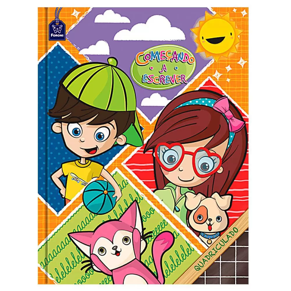 Caderno Quadriculado Foroni Começando a Escrever Capa Dura 40 Folhas Sortido
