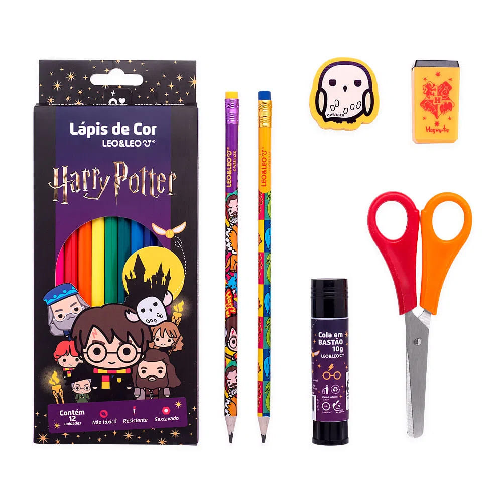 Kit Lápis de Cor Leo e Leo 12x1 Harry Potter mais Acessórios