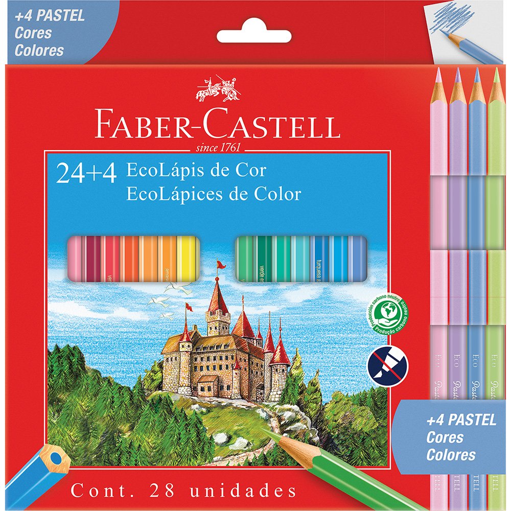 Lápis de Cor Faber Castell 24 Cores Mais 4 em Tons Pastel