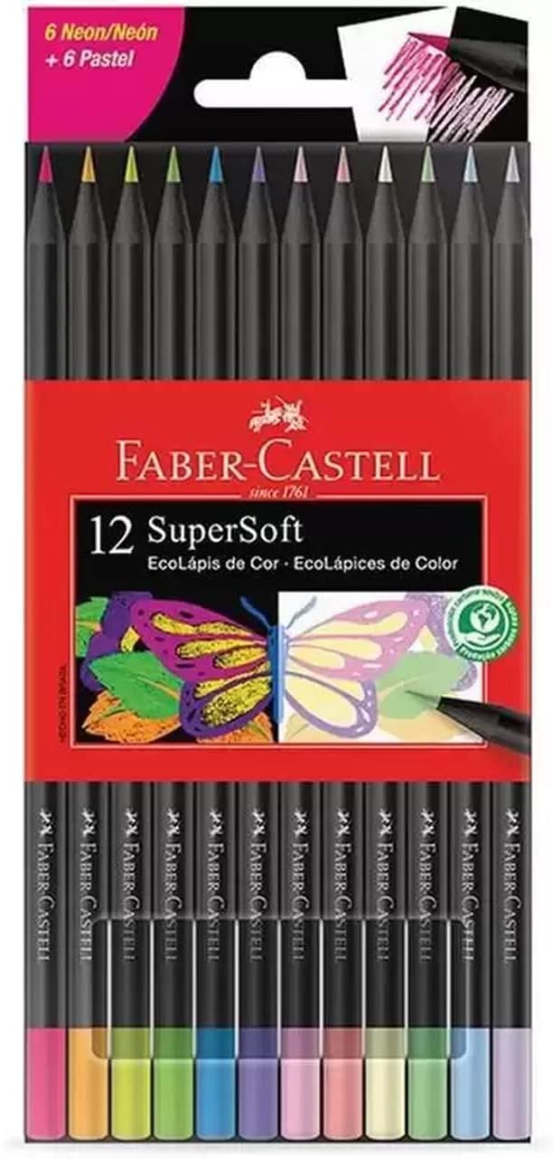 Lápis de Cor Faber Castell 12X1 Grande Tons Neon mais Pastel