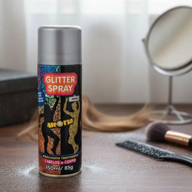 Glitter Spray Cabelo e Corporal 150 ml Da Alegria Carnaval Prateado