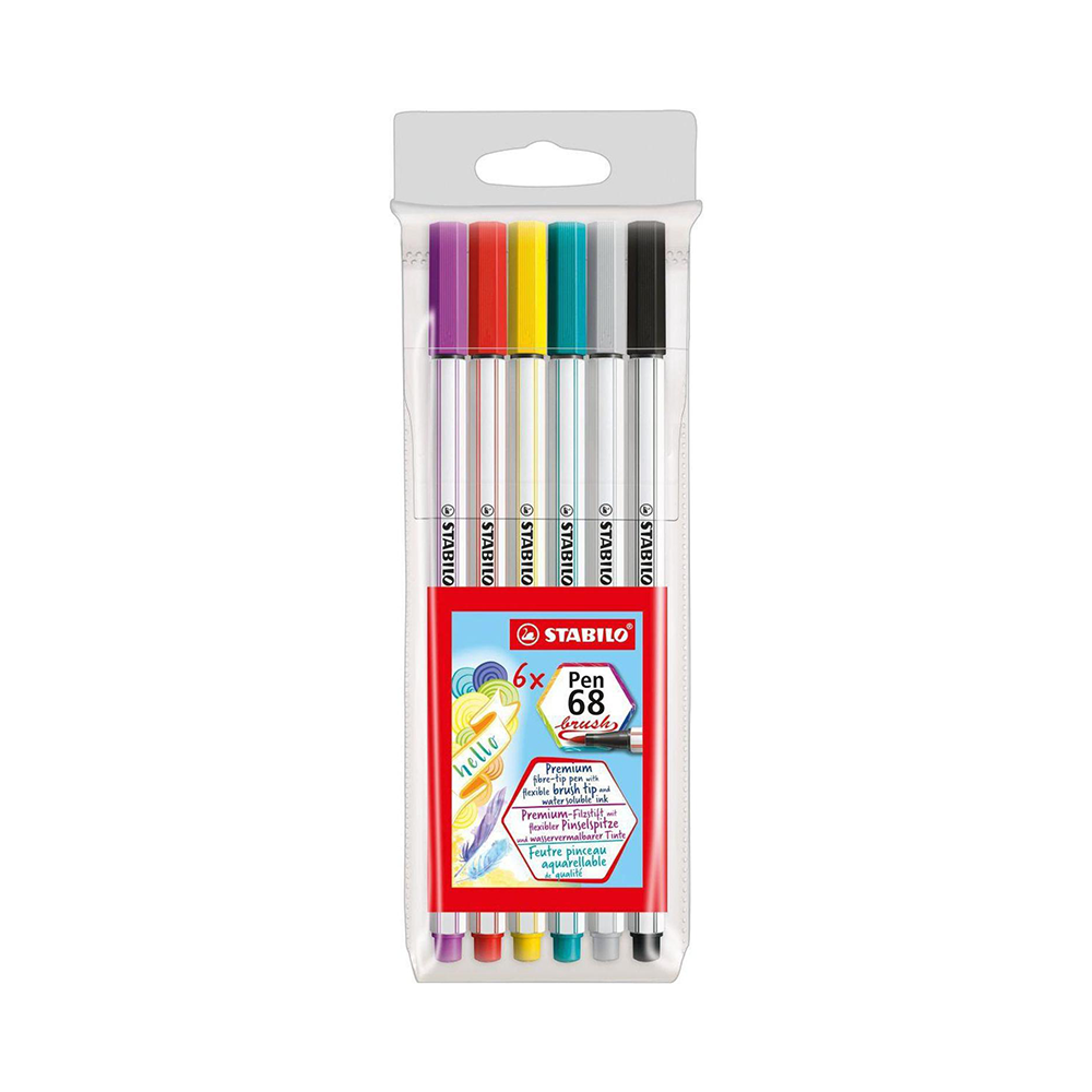 Caneta Brush Pen Stabilo com 06 Unidades