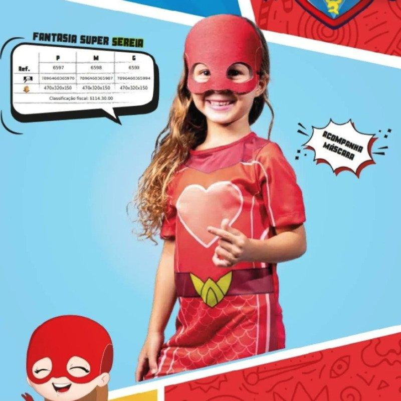 Fantasia Os Aventureiros Super Sereia Tam P Super Magia Vermelha com Máscara