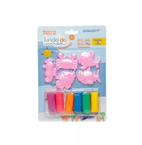 Kit Leo e Leo Massa de Modelar Fundo do Mar com 6 Cores 5 Moldes