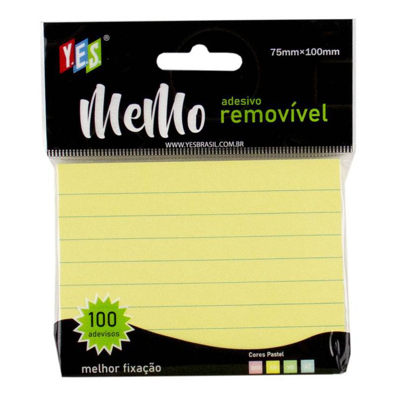 Bloco Adesivo YES com 100 Folhas 75x100mm Amarelo