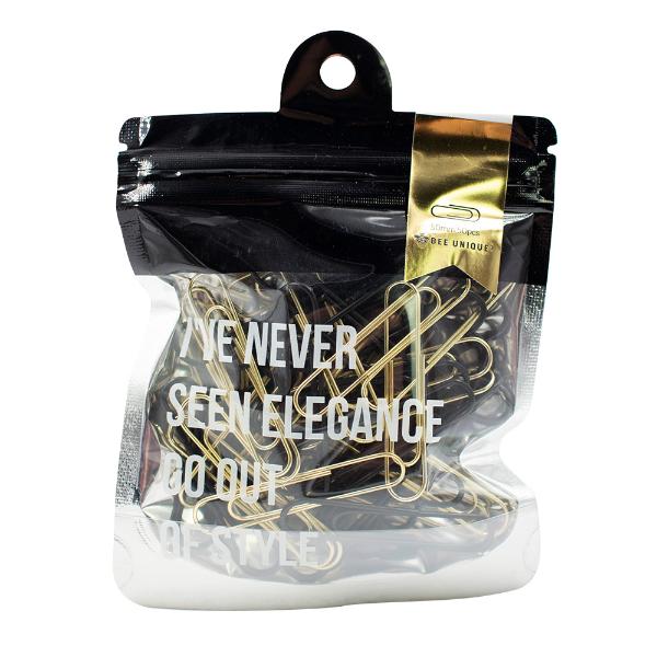 Clips Bee Unique com 50 Unidades 50mm Preto e Dourado