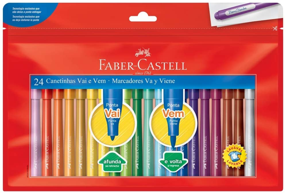 Caneta Hidrocor Faber Castell 24 Cores Ponta Vai e Vem