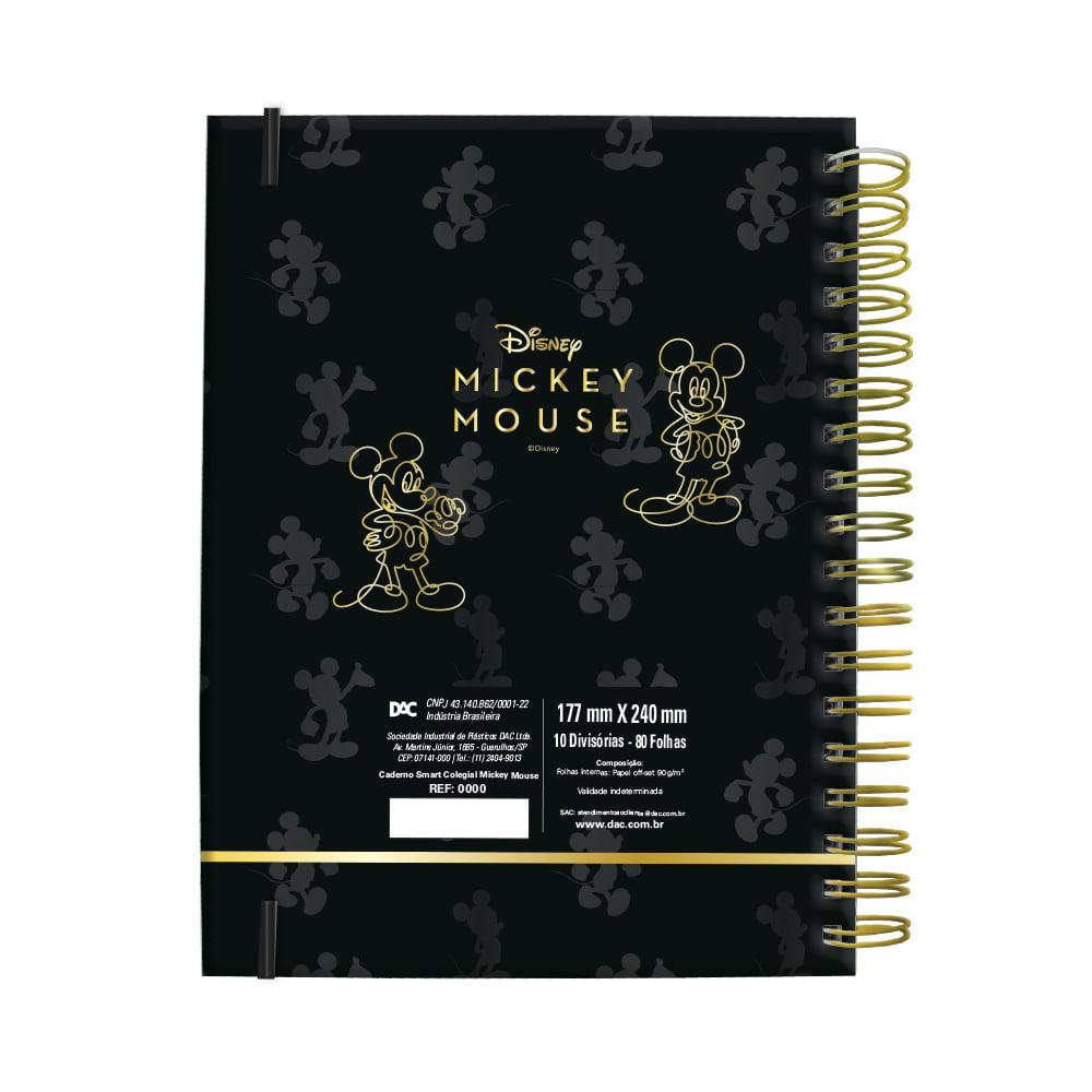 Caderno DAC Smart Colegial Mickey com 80 Folhas Reposicionáveis