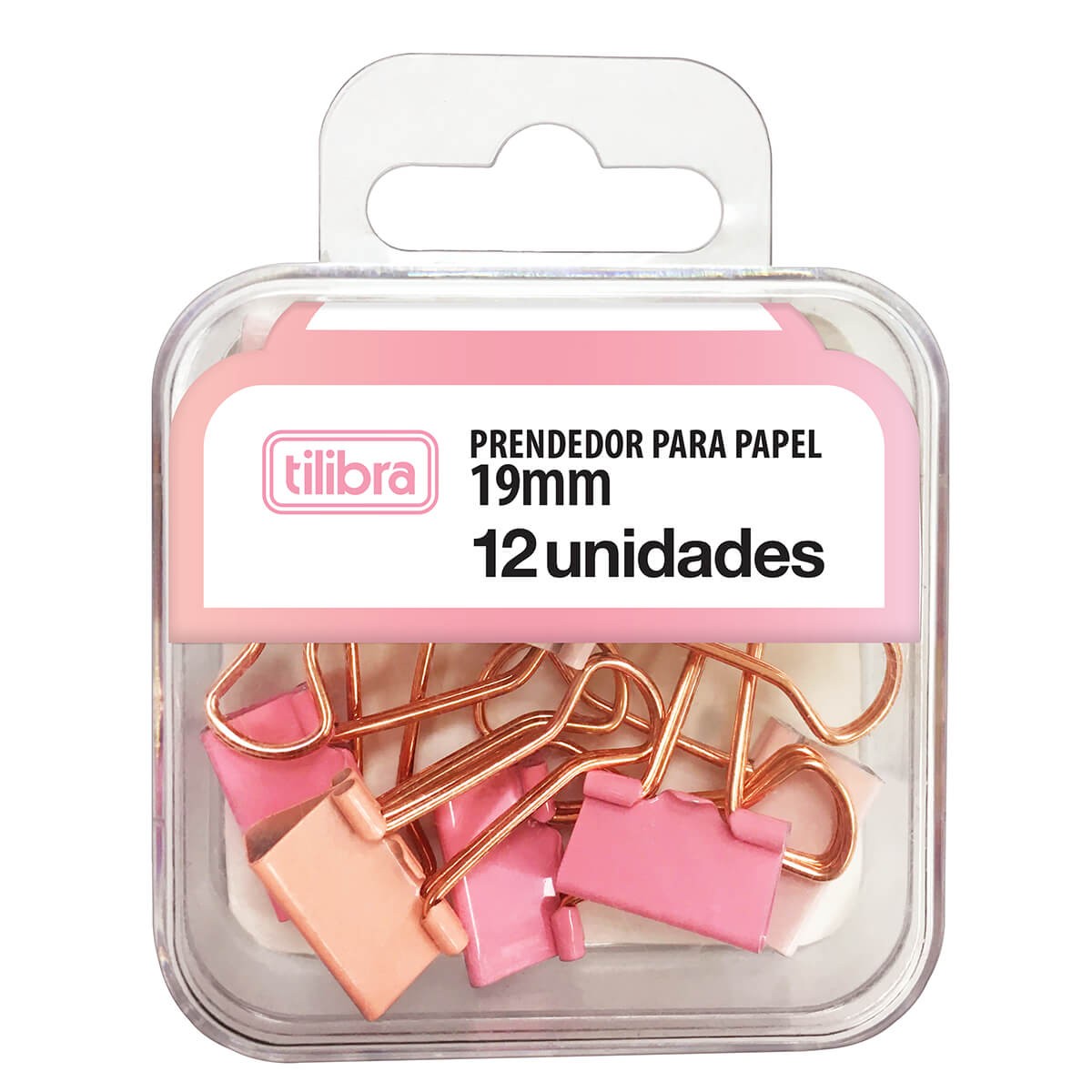 Prendedor de Papel Tilibra 19mm com 12 Unidades Rose Pastel