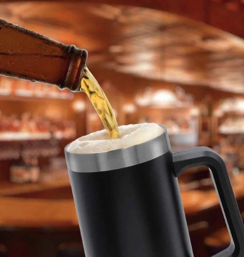 Caneca Térmica Chopp Cerveja 709 ml Aço Inox Preta