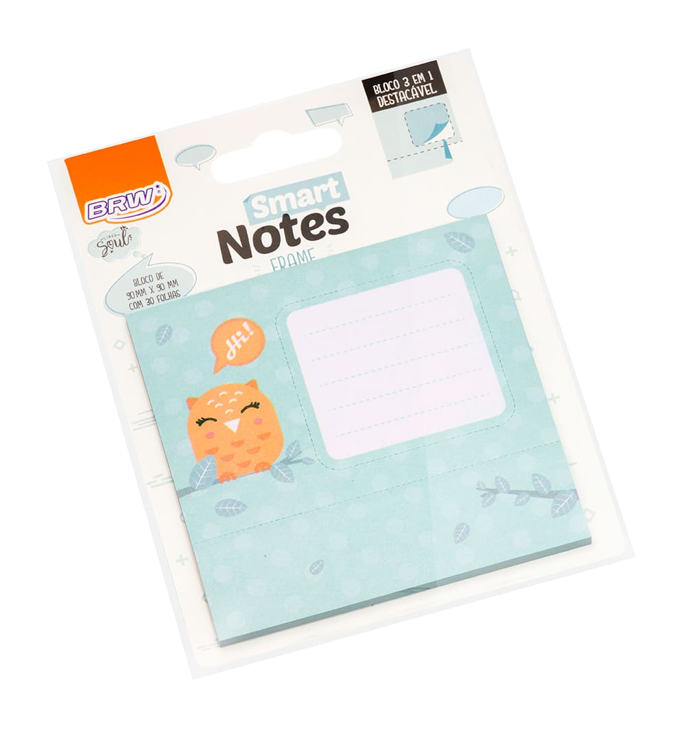 Bloco Adesivo BRW Smart Notes Frame Coruja 3 em 1