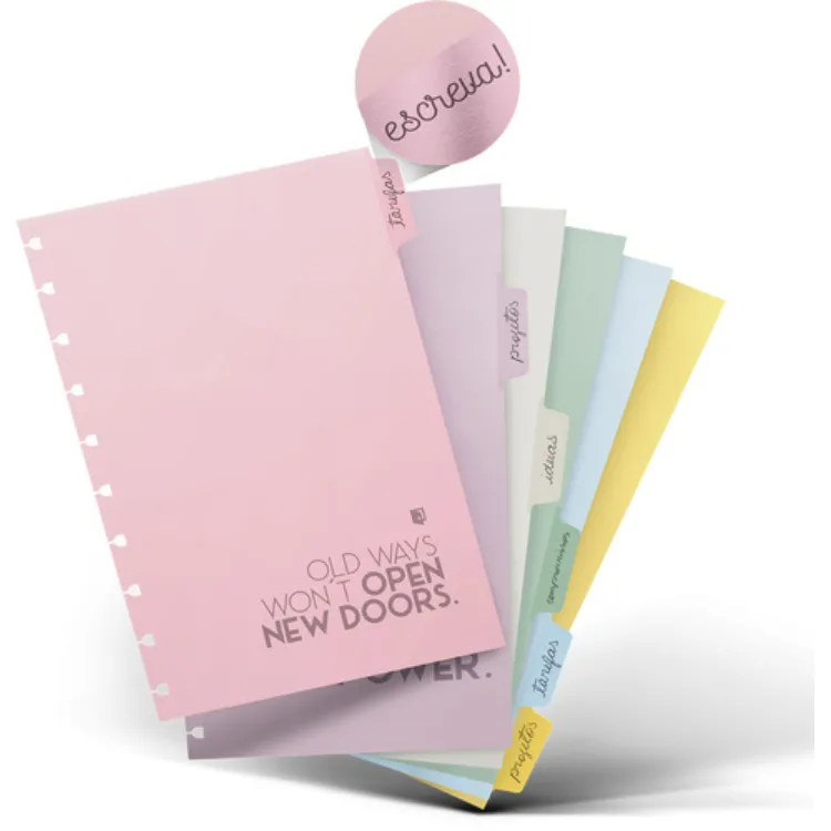 Refil Caderno Ótima System Flex com 6 Separadores Grande Cor Pastel