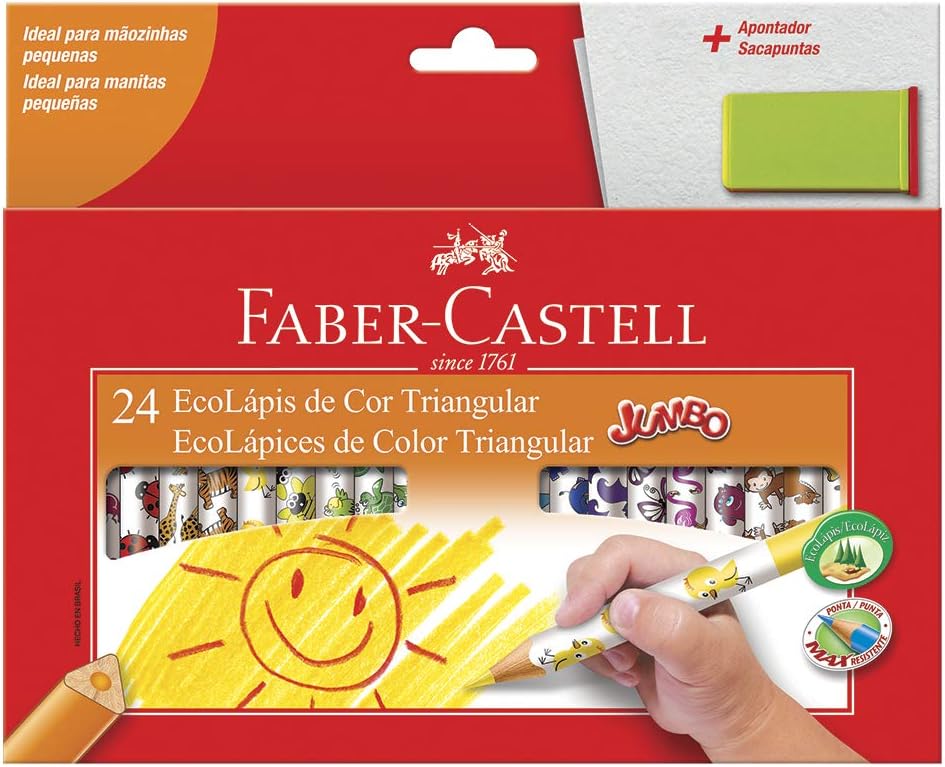 Lápis de Cor Faber Castell Triangular Jumbo 24x1 Grande com Apontador