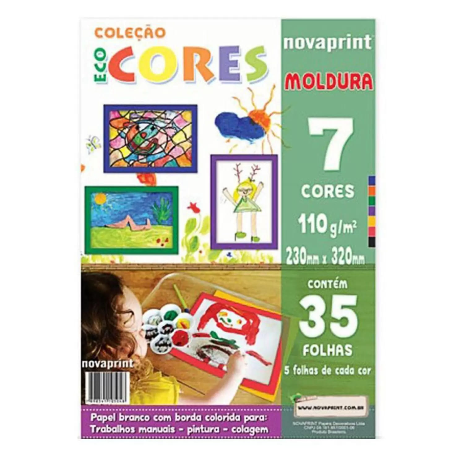 Bloco Ecocores Moldura Novaprint 23x32cm com 35 Folhas 7 Cores