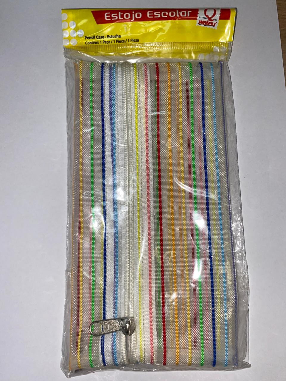 Estojo Escolar Waleu Tela Transparente Grande Colorido