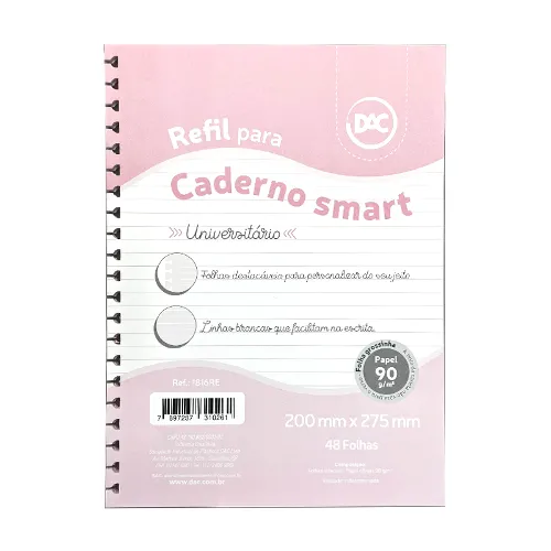 Refil DAC Universitário para Caderno Smart com 48 Folhas Grande Rosa