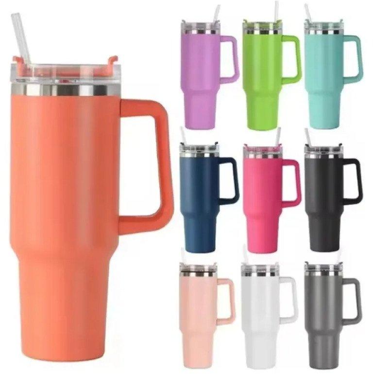 Garrafa Copo Térmico 1200 ml Aço Inox com Tampa e Canudo Laranja