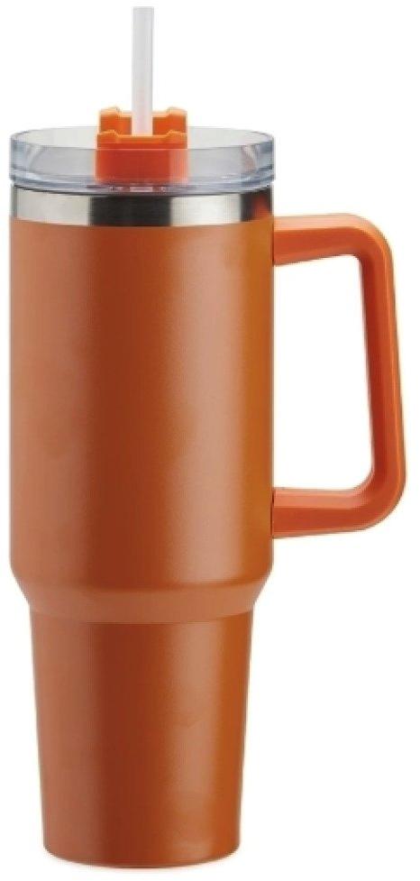 Garrafa Copo Térmico 1200 ml Aço Inox com Tampa e Canudo Laranja