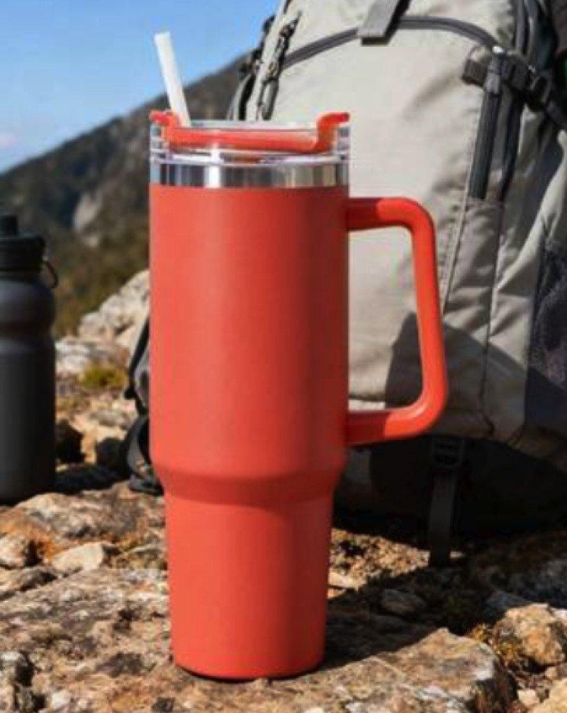 Garrafa Copo Térmico 1200 ml Aço Inox com Tampa e Canudo Laranja