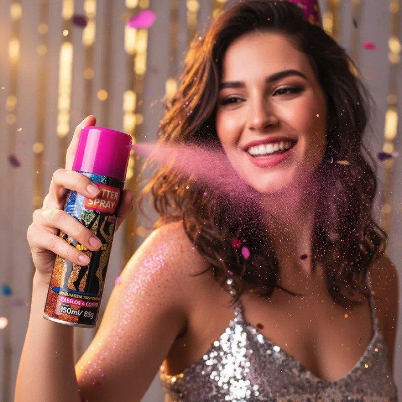 Glitter Spray Cabelo e Corporal 150 ml Da Alegria Carnaval Rosa