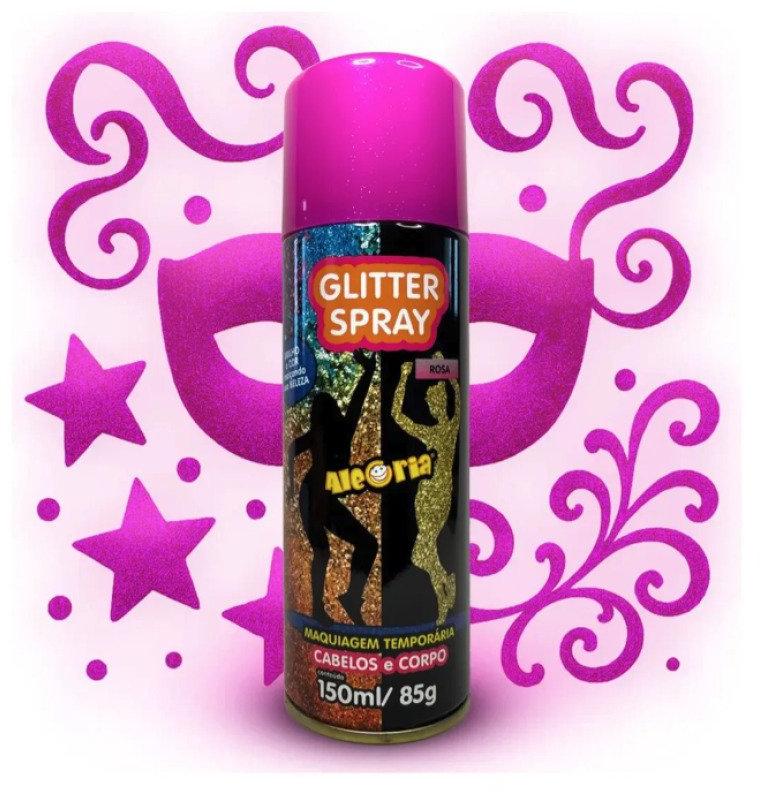 Glitter Spray Cabelo e Corporal 150 ml Da Alegria Carnaval Rosa