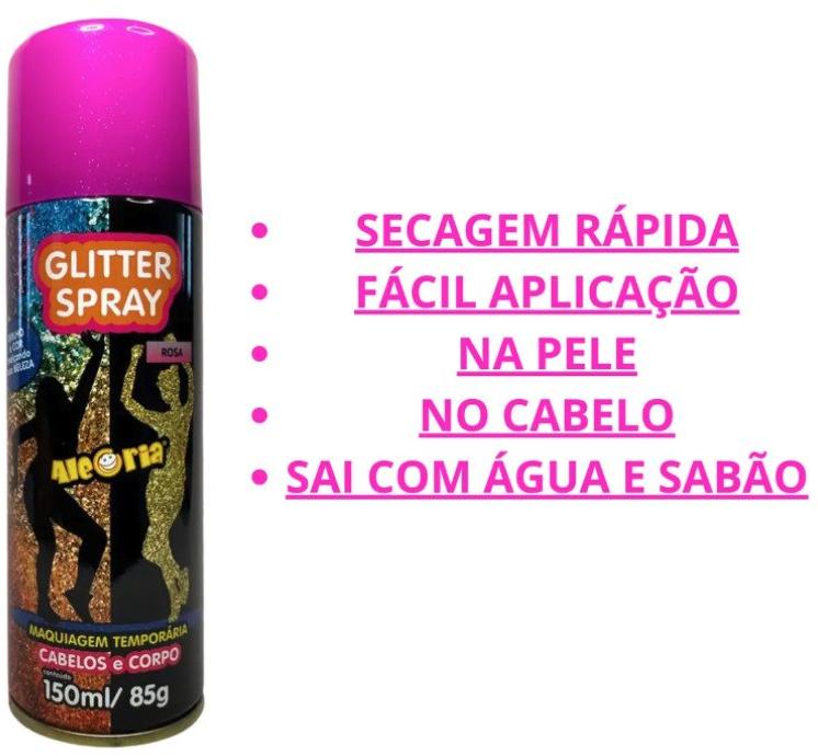 Glitter Spray Cabelo e Corporal 150 ml Da Alegria Carnaval Rosa